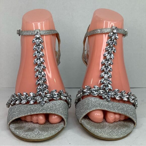 Badgley Mischka Jewel Embellished Silver Glitter High Heel Sandals Women's 7 - Picture 3 of 12